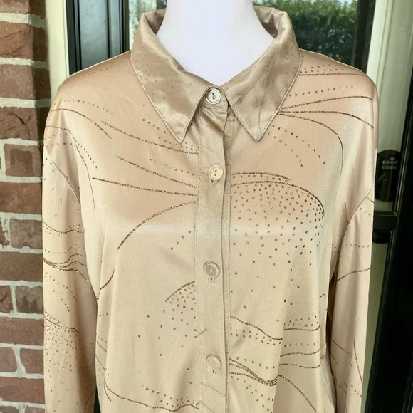 Trendy Fashion Tops | Muted Gold Glitter Button Down Long Sleeve Top | Color: Gold | Size: XL | Lalastarshoppe's Closet